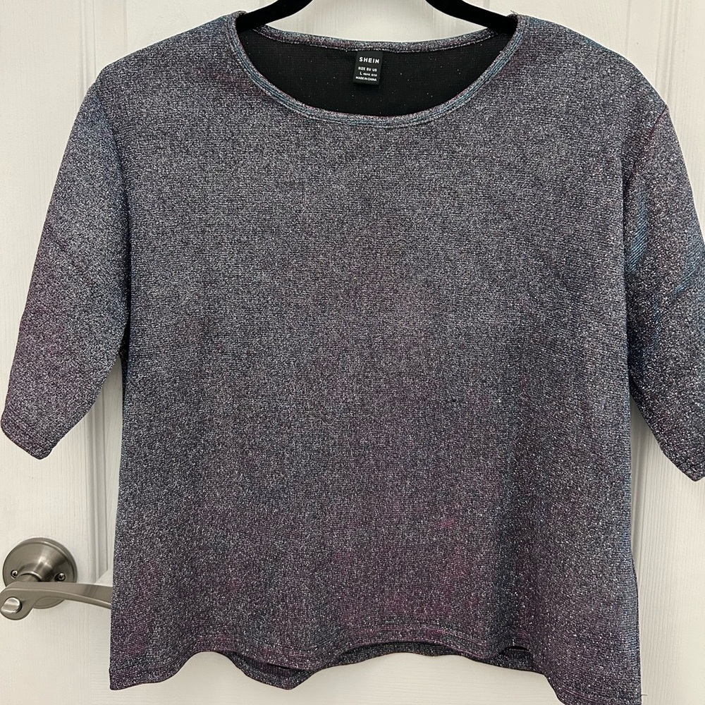 Sparkly Purple Shirt with Shirt Sleeves, Sz L